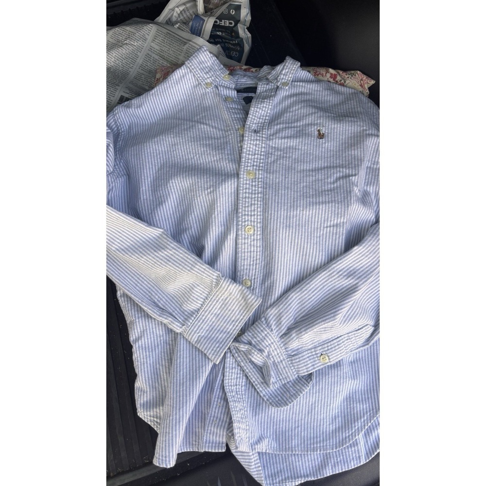 Ralph Lauren Shirt Boys 12 Blue Stripe Cotton Long Sleeve Button Down Pony Vinta